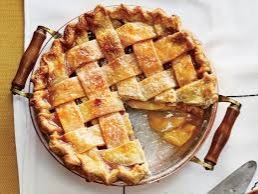 An apple pie is a pie or a tart, in which the principal filling ingredient is apple. It is, on occasion, served with whipped cream or ice cream on top, (which is known as apple pie a la mode), or with cheddar cheese.[1] The pastry is generally used top-and-bottom, making it a double-crust pie; the upper crust may be a circular or a pastry lattice woven of crosswise strips. Depending on the baker's preference, the bottom of the double-crust may be baked first (before baking the whole pie) to prevent the bottom from getting soggy.[2] Exceptions are deep-dish apple pie, with a top crust only, and open-face Tarte Tatin. Apple pie is an unofficial symbol of the United States and one of its signature comfort foods.[3]https://en.wikipedia.org/wiki/Apple_pie